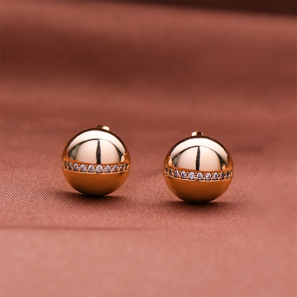 

Dckazz New Hemispherical Earring Classic 585 Rose Gold Color Smooth Inlaid Crystal Drop Earrings for Woman Party Gift