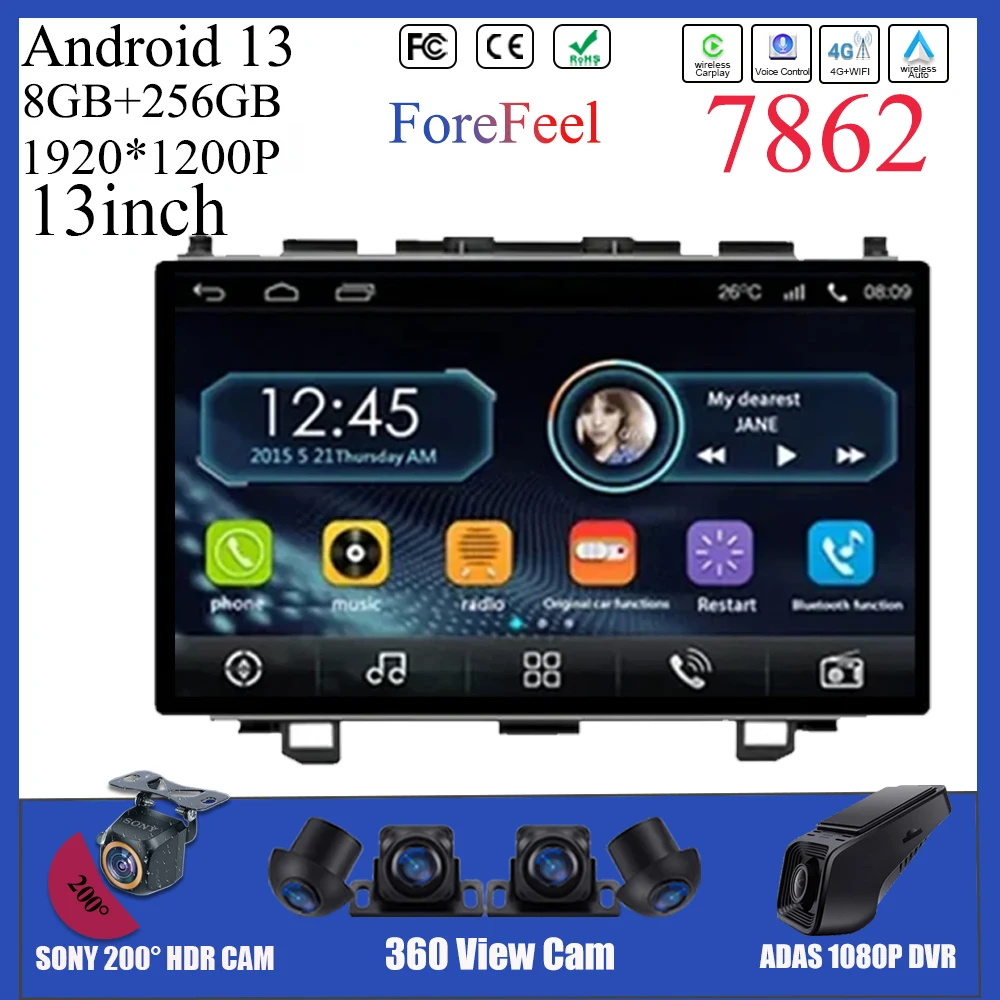 Для HONDA CR-V 3 RE CRV 2007-2011 Android 13 дюймов Радио мультимедийный плеер GPS навигация