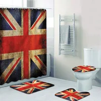 Modern UK Flag Shower Curtain Set for Bathroom Bath Mat Rug Carpet for Toilet Bathtub British Flag Bathroom Set Home Decor