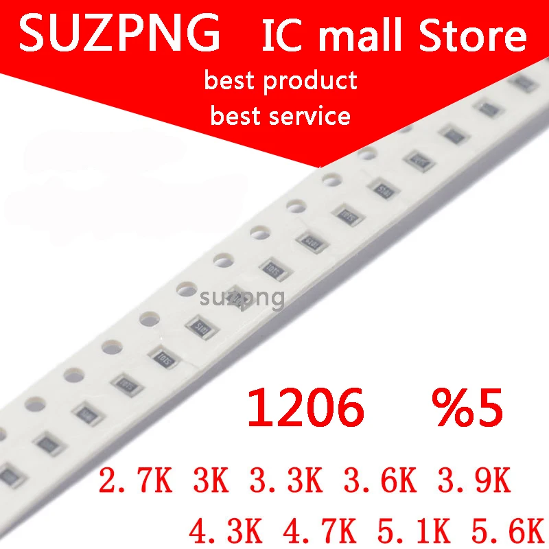 

100 шт. 1206 SMD резистор 5% K 3K 2,7 K 3,3 K 3,6 K 3,9 K 4,3 K 4,7 K 5,1 K
