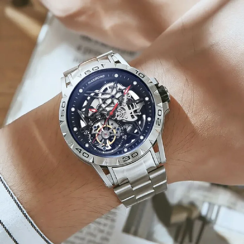 

Новые роскошные механические наручные часы HANBORO, мужские полностью автоматические механические часы, водонепроницаемые светящиеся мужски...