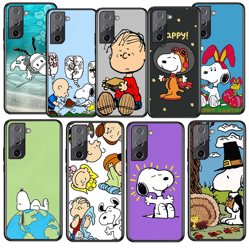 

Charlie Snoopy Cute Friends For Samsung Galaxy S22 S21 S20 Ultra Plus Pro S10 S9 S8 S7 4G 5G Soft Black Phone Case Funda Coque