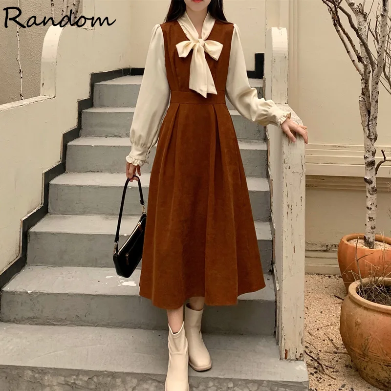 Женское зимнее милое платье-трапеция с длинным рукавом и бантом | Женская одежда