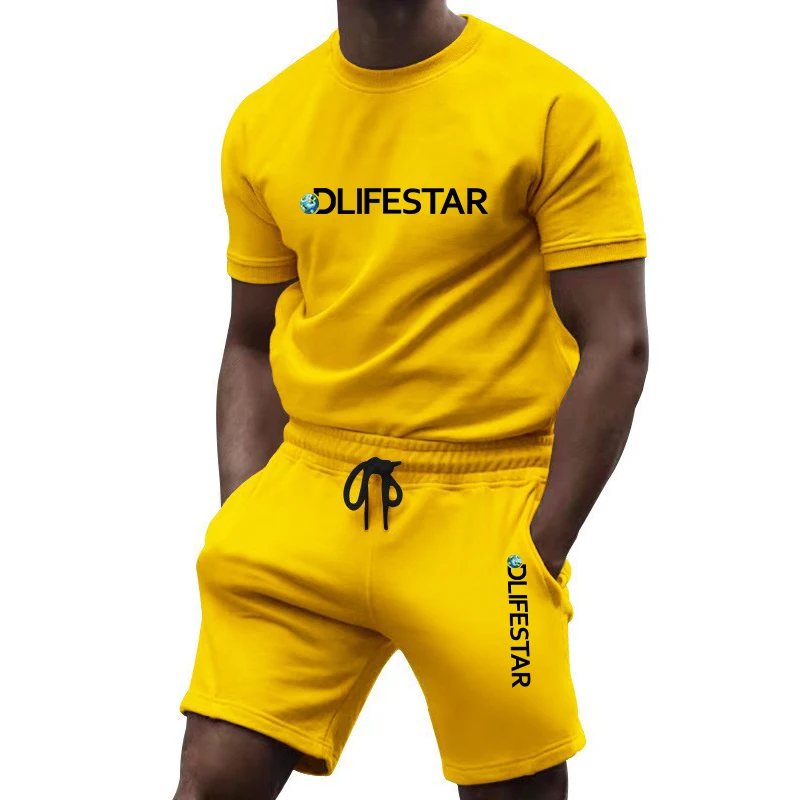 Summer Men's Sportswear Brand Fitness Sets Running Clothes Casual Suit T-shirt + Shorts Breathable 2-Piece Tracksuit Men Clothin