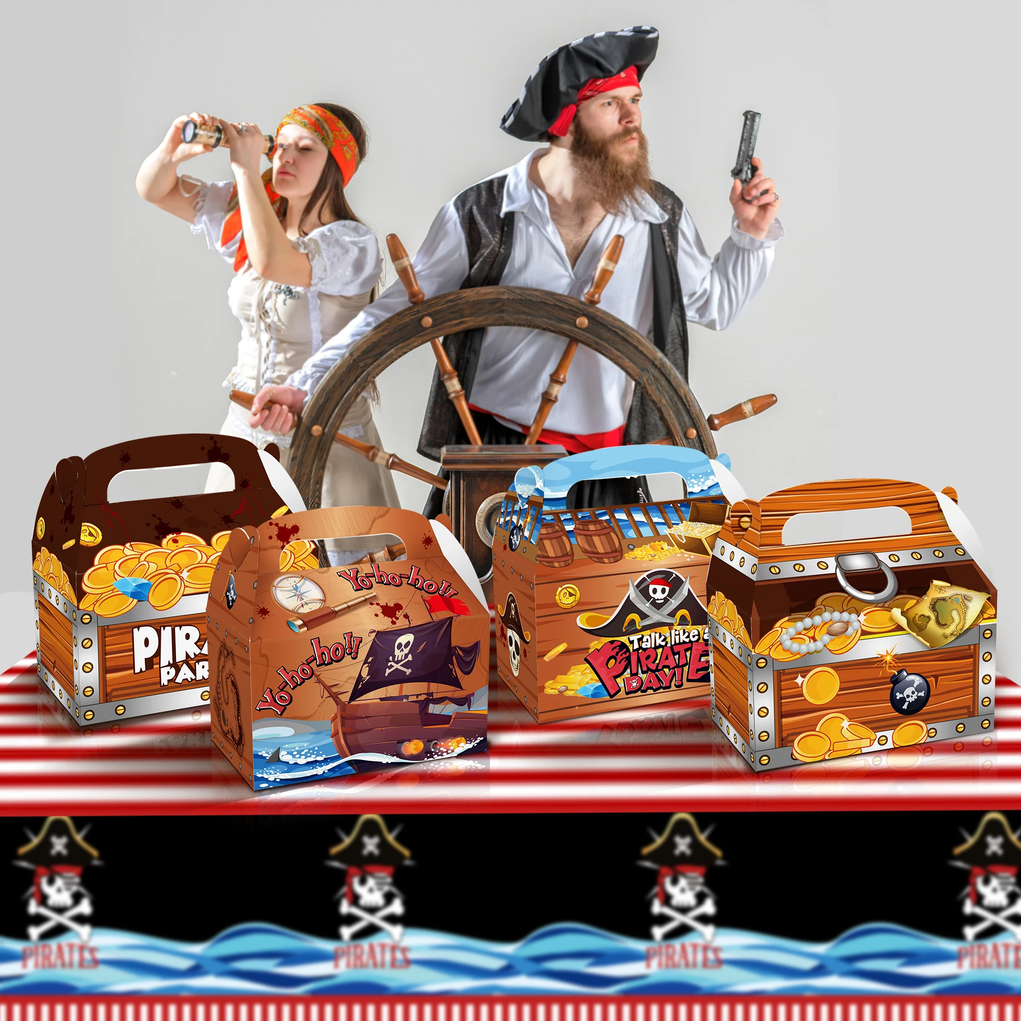 

DD227 4Pcs Kids Cartoon Cosplay Pirate Vikings Game Birthday Party Cake Candy Packing Portable Gift Box Baby Shower Party Decors
