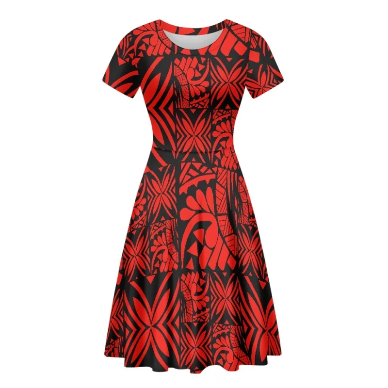 

Cumagical Long Dress Fashion Design Sexy Women Floral Printed Fashion Dress Polynesian Tribal Print Short Sleeve Dress 2023