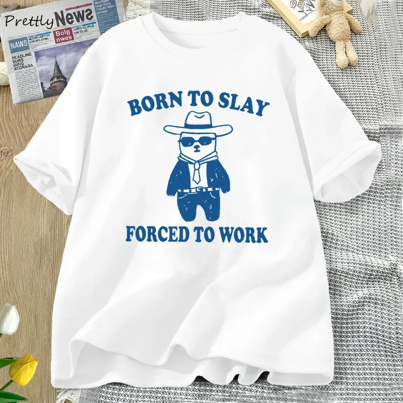 Футболка женская хлопковая в стиле ретро с забавным медведем и коротким рукавом