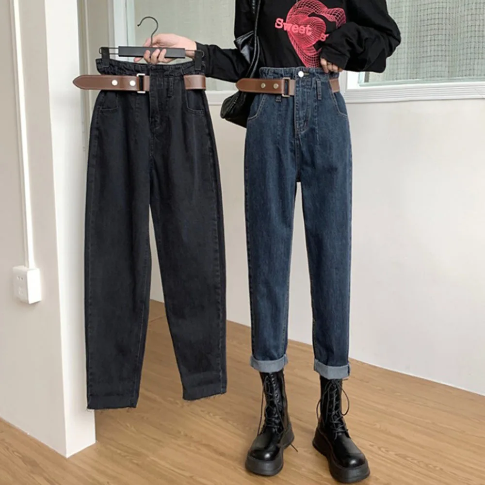 

Женские винтажные джинсовые брюки S-5XL, синие джинсовые брюки с высокой талией, уличная одежда, свободные прямые шикарные женские Брюки с карманами