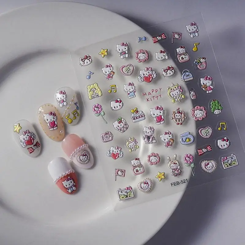 1 шт. наклейки для ногтей Sanrio Hello Kitty Kawaii Student 5D мультфильм милые украшения Kuromi My Melody