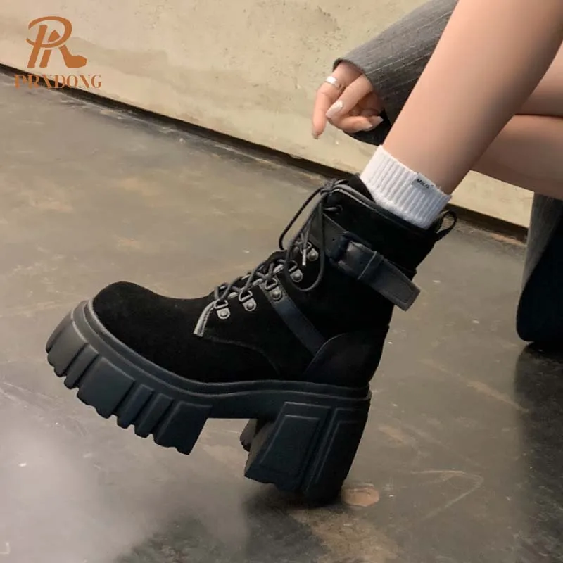 PRXDONG Женская обувь высшего качества из натуральной кожи черные мотоциклетные