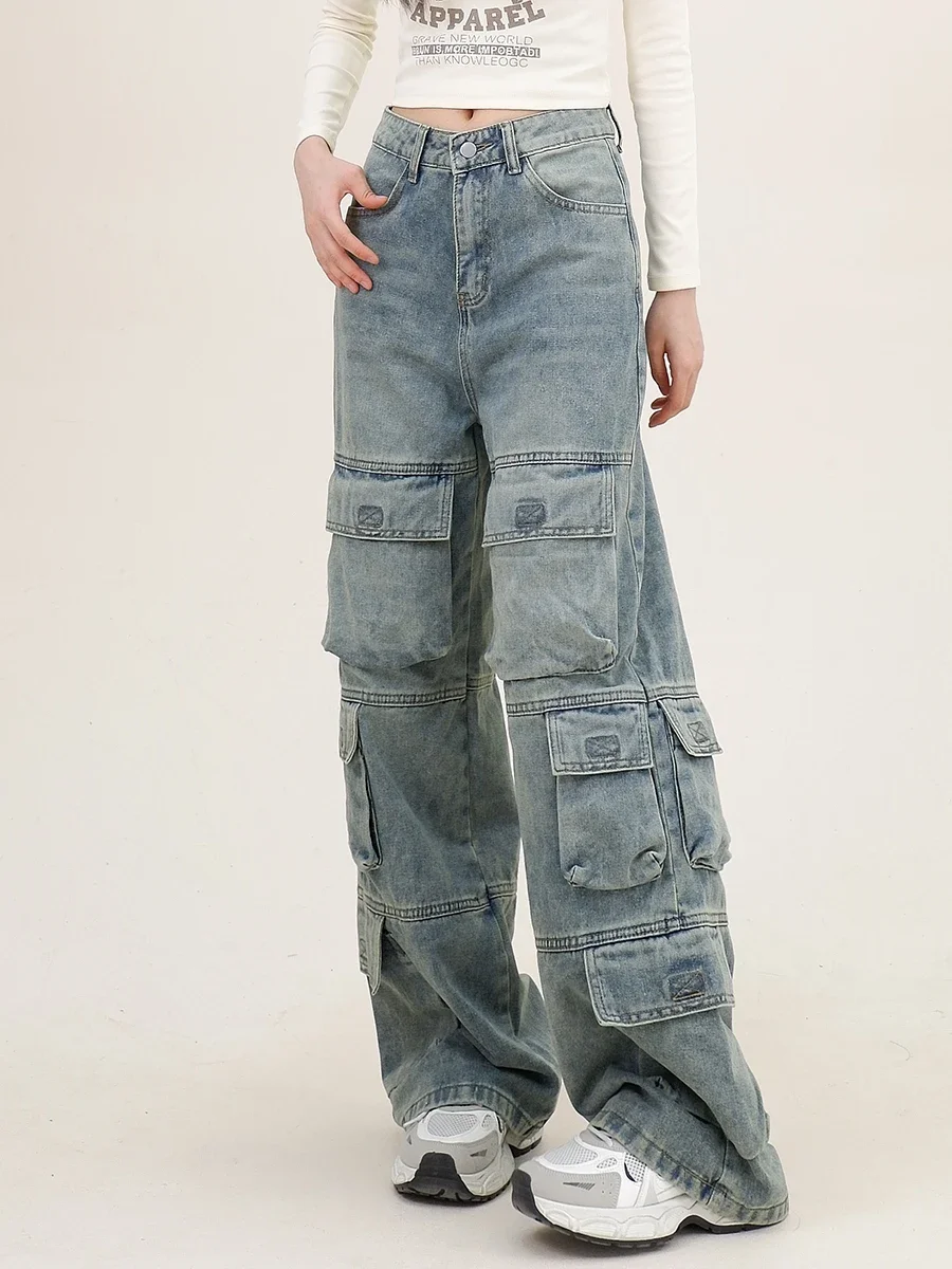 Женский свободный бойфренд с несколькими карманами осень 2024