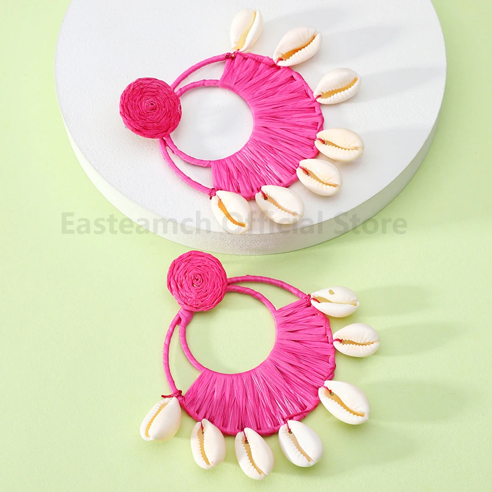 

Fashion Exaggerated Dangle Earrings For Women Trend Luxury Design Round Cotton Shell Holiday Party Pendant Jewelry Accessories