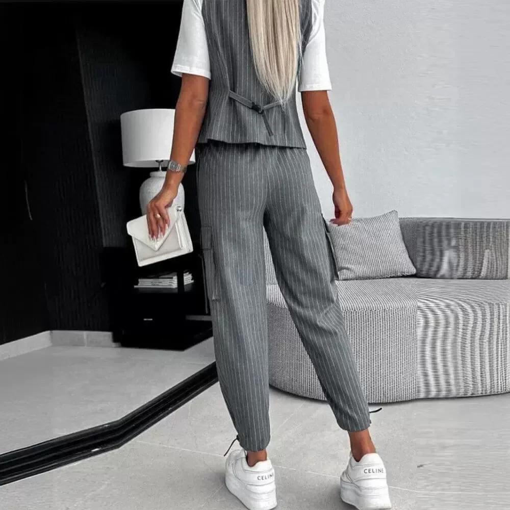 Женский комплект одежды из 2 предметов белый полосатый жилет без рукавов