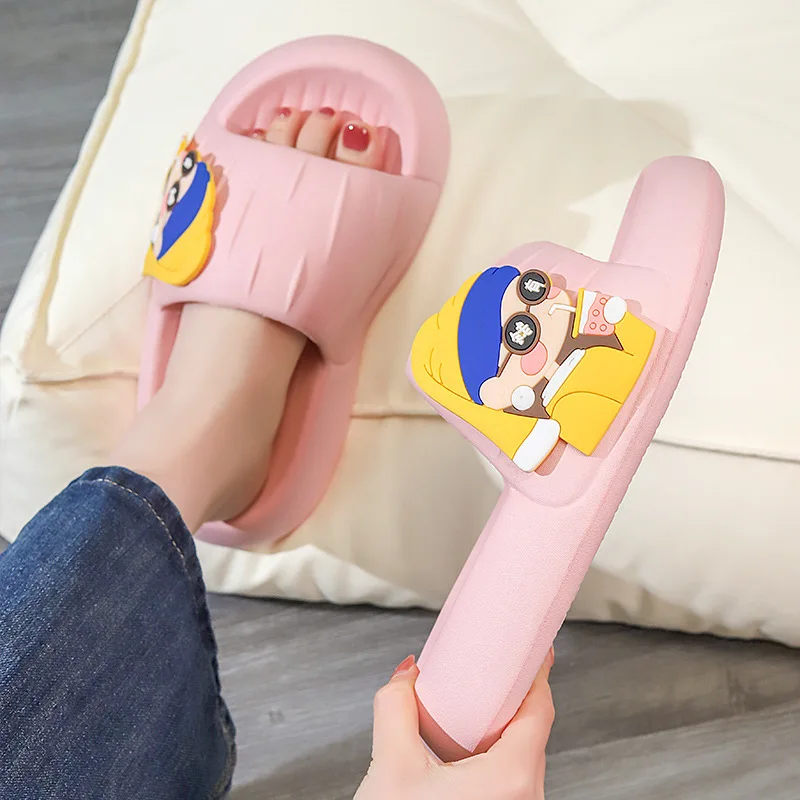 Comwarm Soft Thick Bottom Slippers Women Summer Indoor Cartoon Non-slip Slippers Men Home Bath Slides Outdoor Fashion Sandals