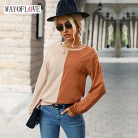 wayoflove autumn winter o neck long sleeve shirt women loose patchwork bottoming pullover top casual slim fashion woman t shirts