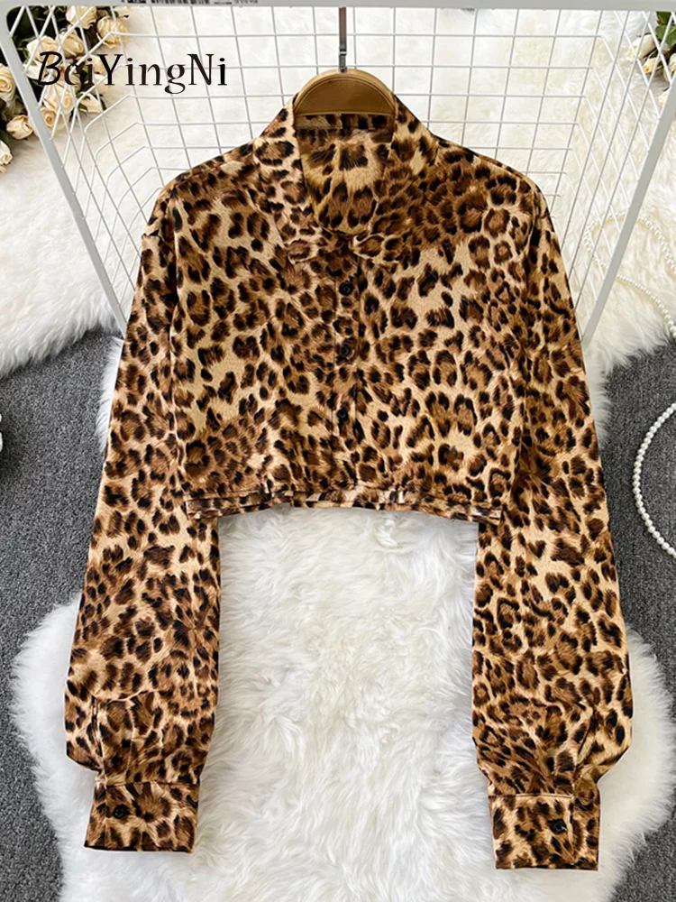 

Sexy Y2K Cropped Tops Girls Leopard Print Vintage Fashion Crop Shirts Women Harajuku Streetwear Buttons Blusas Female