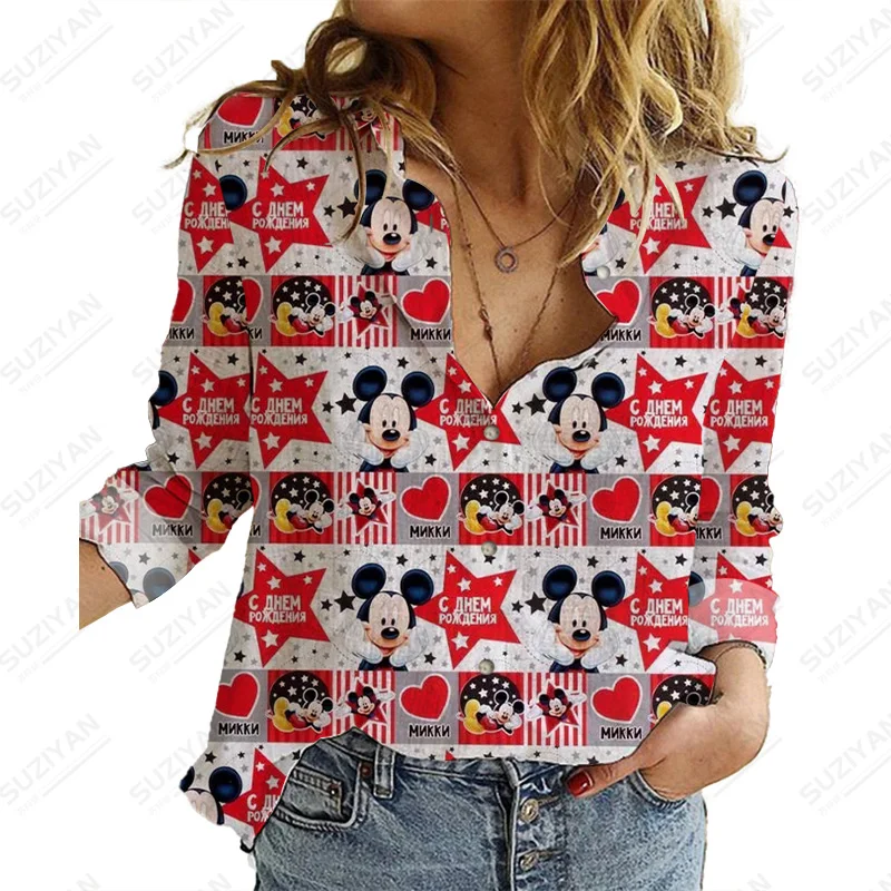 

Casual Shirt Women'S Fashion Disney Mickey Button Temperament Long Sleeve Shirt Camisa Temperament Top 2022 New Fashion