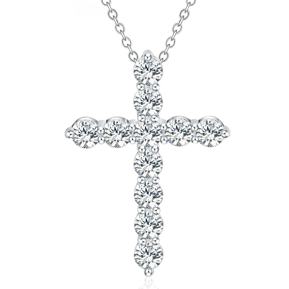 Купи NUMBOWAN 925 Sterling Silver Luxury Shiny Zircon Crystal Cross Pendant Necklace Lady Goddess Gift Charm Fashion Jewelry за 238 рублей в магазине AliExpress