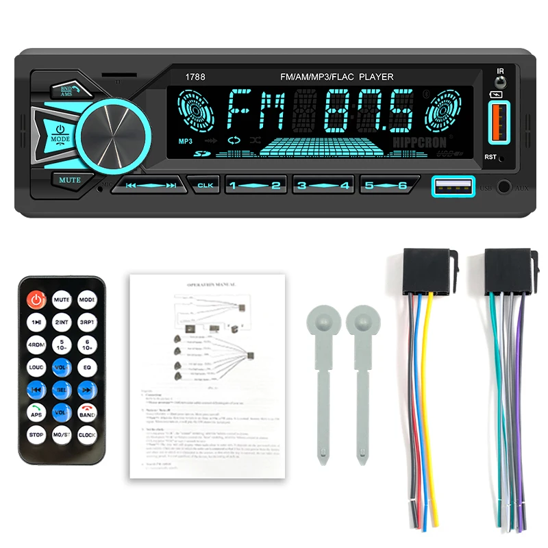 

Автомобильная Магнитола Hippcron 1 DIN, Цифровой Bluetooth MP3-плеер, FM-приемник 60Wx4 С Пультом Дистанционного Управления