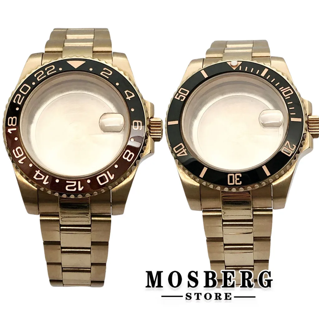 Rose Gold 40mm Watch Case Stainless Steel Sapphire Glass For NH34 NH35 NH36 ETA2836 Miyota8215 8205 ETA2824 PT5000 Movement