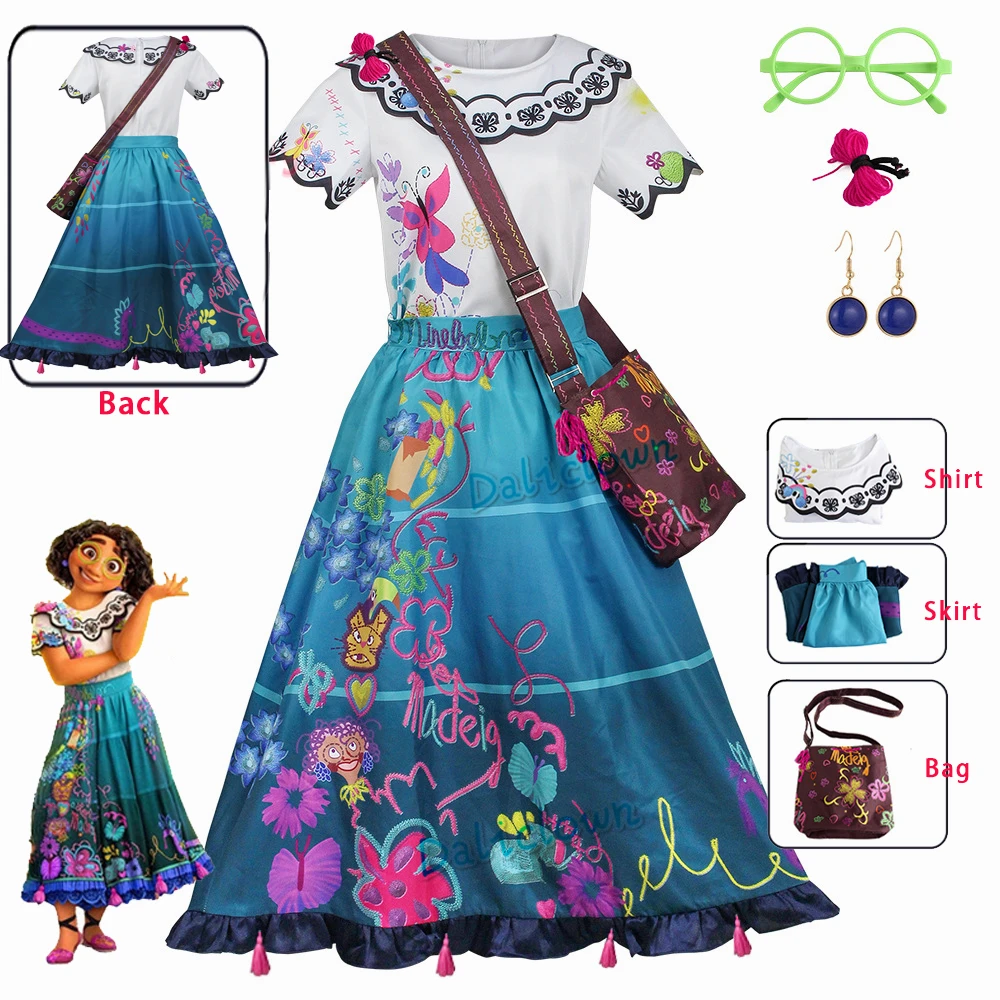 

Encanto Mirabel Madrigal Cosplay Mirabel Costume Adult Kids Girls Princess Fancy Dress Glasses Halloween Birthday Party Supplies