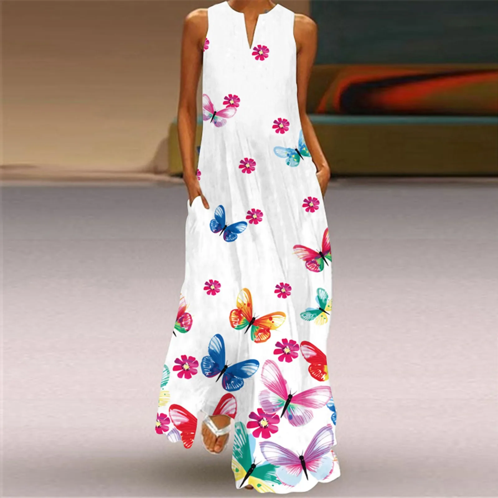 

2022 New Fashion Runway Dress Women Sleeveless Floral Printed Maxi Dress Vintage Elegant Woman Loose Beach Party Summer Dresses
