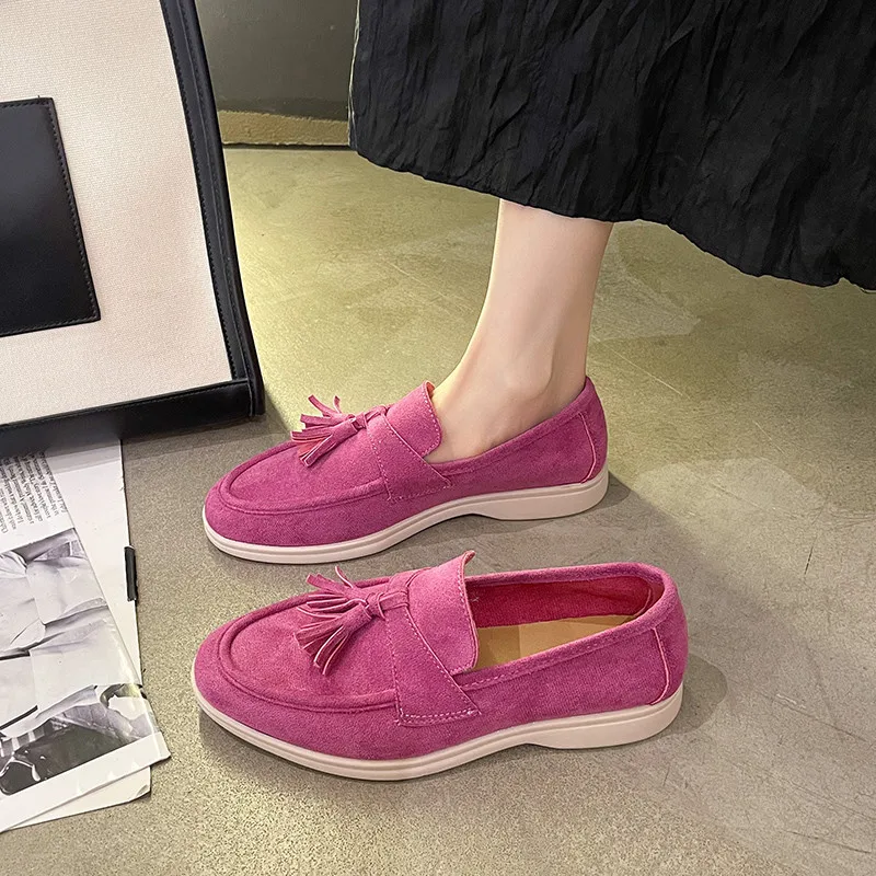 British Style Red Women Loafers Summer Suede Slip-on Women Flat Shoes Comfortable Breathable Womens Casual Shoes Mocasines 2023