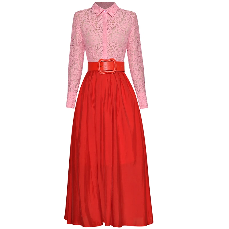 

Женский дизайнерский комплект из двух предметов, розовое платье с длинным рукавом и кружевной юбкой А-силуэта с высокой талией, 2022