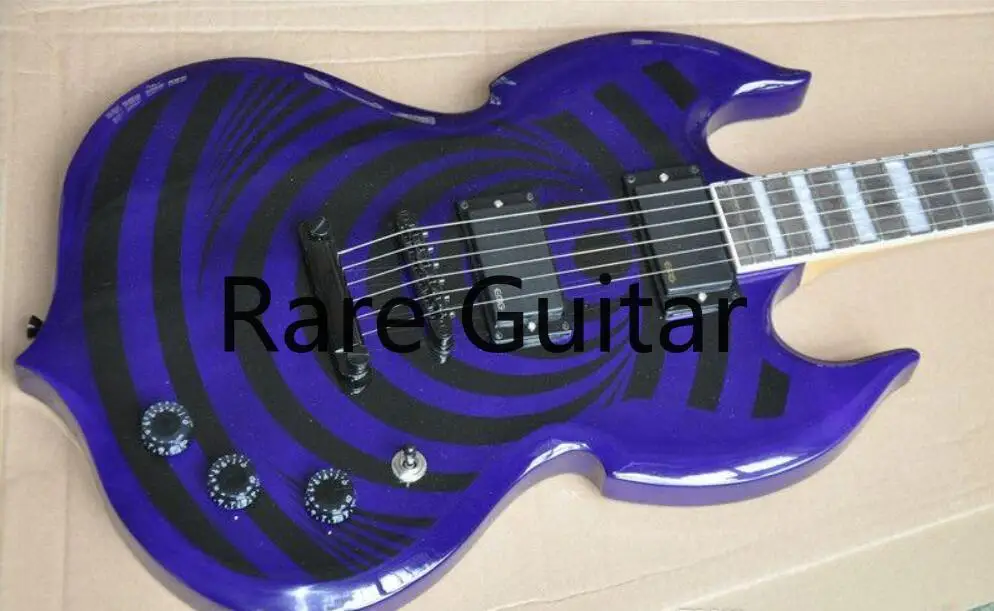 

Rhxflame Custom Zakk Wylde Audio Blue Barbarian Black Bullseye SG Guitar Large Block Inlay, Black , Active EMG Pickups