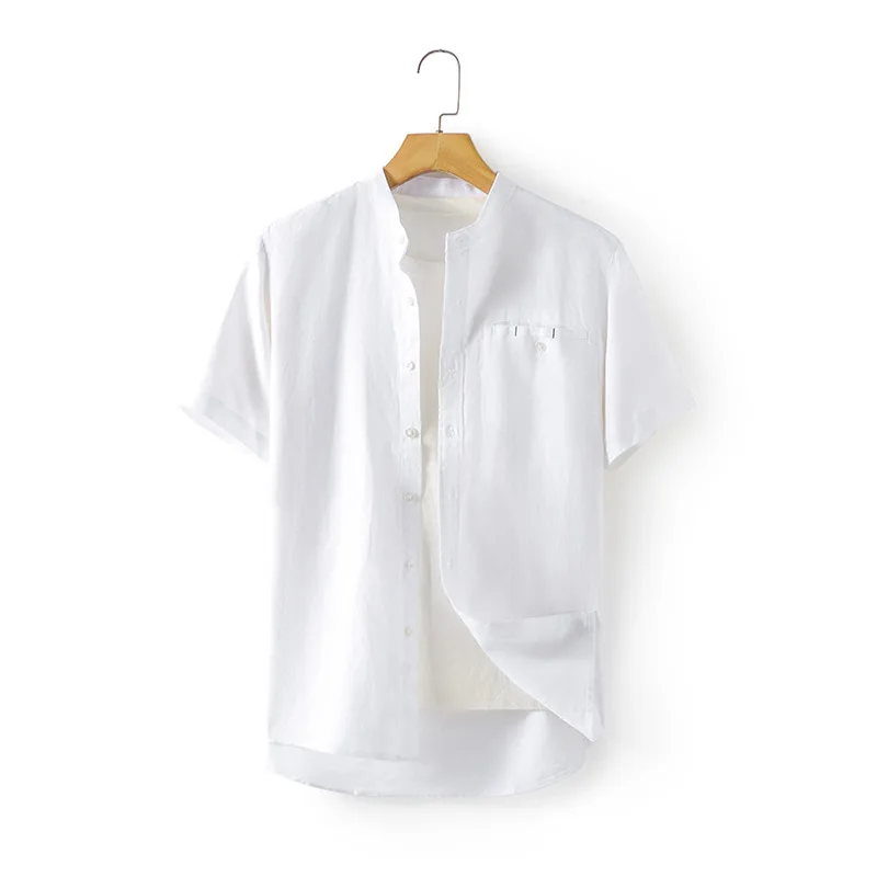 

Модная новинка 2023, летняя льняная Однотонная рубашка YZLDS для мужчин, Повседневная дышащая мужская одежда, свободная льняная рубашка со стоячим воротником