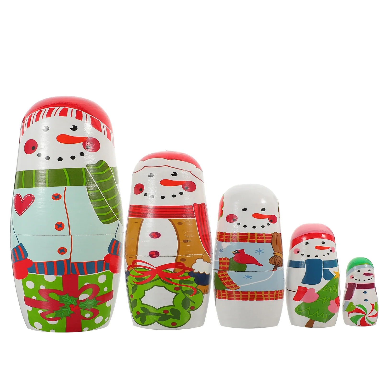 

1 Set of Cartoon Decorative Christmas Matryoshka Wooden Nesting Hand Painted