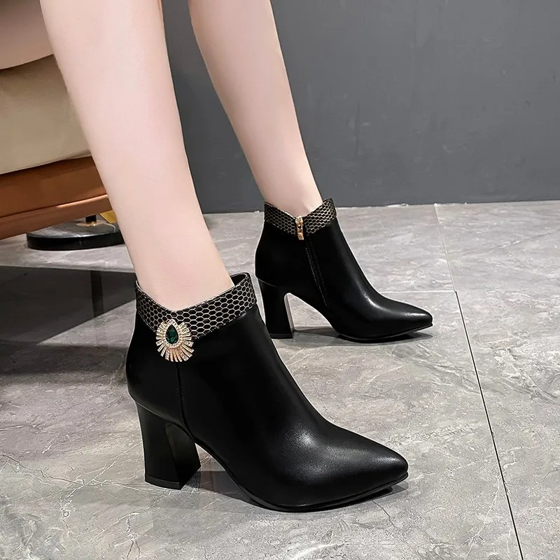 2022 Fashion Ankle Boots For Women Office Shoes Autumn Winter Dress Shoes Female Modern Boots 8cm High Heels Ladies Short Boots