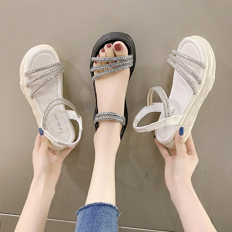 

Clogs With Heel Female Sandal Med Espadrilles Platform Muffins shoe Clear Shoes 2022 Summer Thick Girls Medium Rhinestone High F