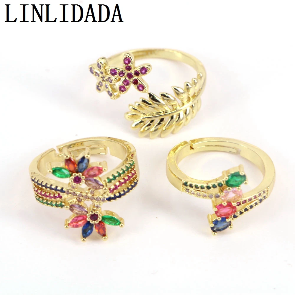 

10 шт. 2022 очаровательные золотистые радужные цветочные кольца с фианитом для женщин и девушек женские богемные высококачественные ювелирны...