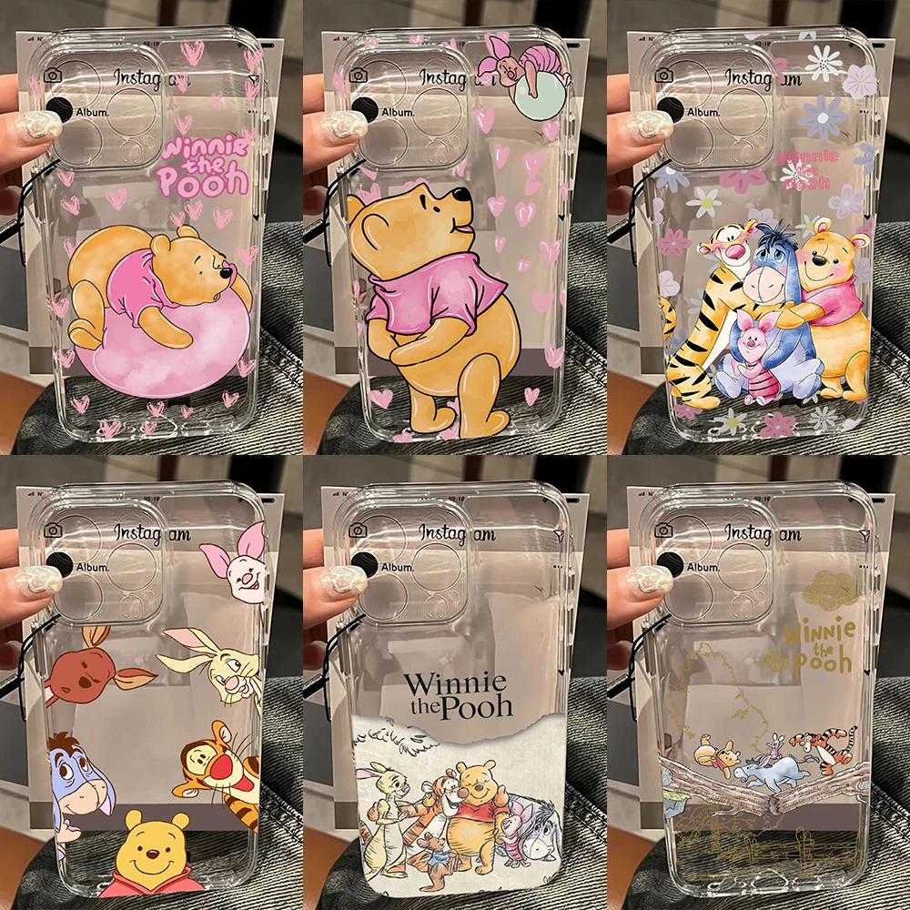 Фото Прекрасный чехол для телефона W-Winnie the P-Pooh для iPhone 17, 16, 16e, 15, 14, 13, 12, 11, Mini Pro Max X XR 7 8 Air Plus, прозрачная задняя крышка №1