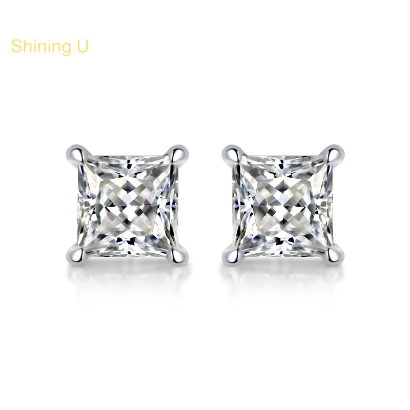 

Shining U S925 Silver Moissanite Stud Earrings D Color Excellet Cutting Plated In Platinum Fine Jewelry for Women