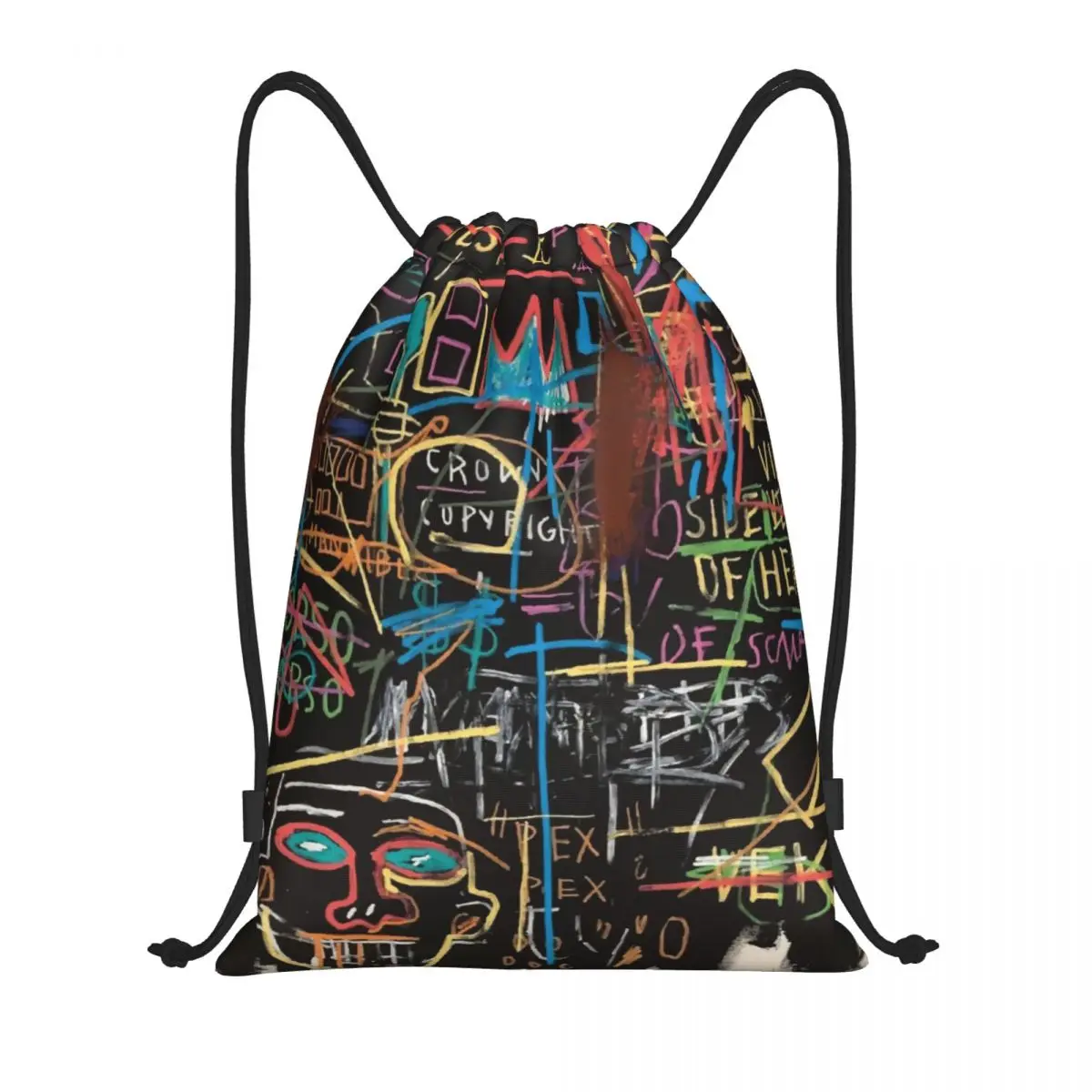 Vectorised Famous New York Street Art Drawstring Backpack Bags Lightweight Jean Michel Basquiats Gym Sports Sackpack Sacks