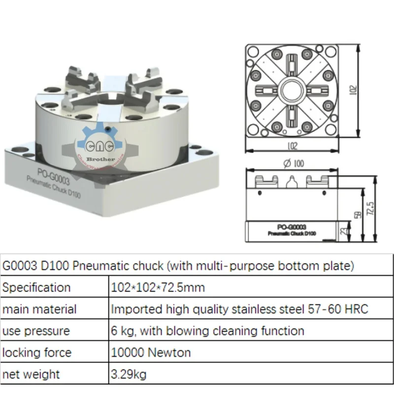 Пневматический ручной патрон с ЧПУ 100 мм для электроэрозионного искрового станка