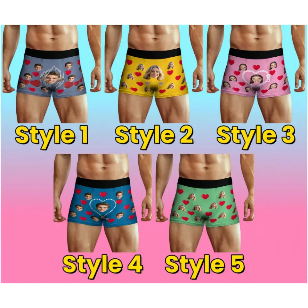 Custom Men's Underwear Personalised Boyfriend Boxers Mens Boxer Shorts Picture on Briefs Gift