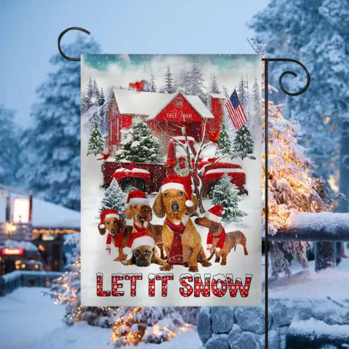 Фото Флаг для сада с таксой «Let It Snow», флаг для собачьей будки, рождественский двусторонний флаг ZZU WWL UUN №1