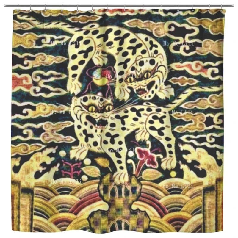 

Medieval Leopards Panthers Animal Theme Meme Bayeux Tapestry Shower Curtain Middle Ages Bathroom Accessories