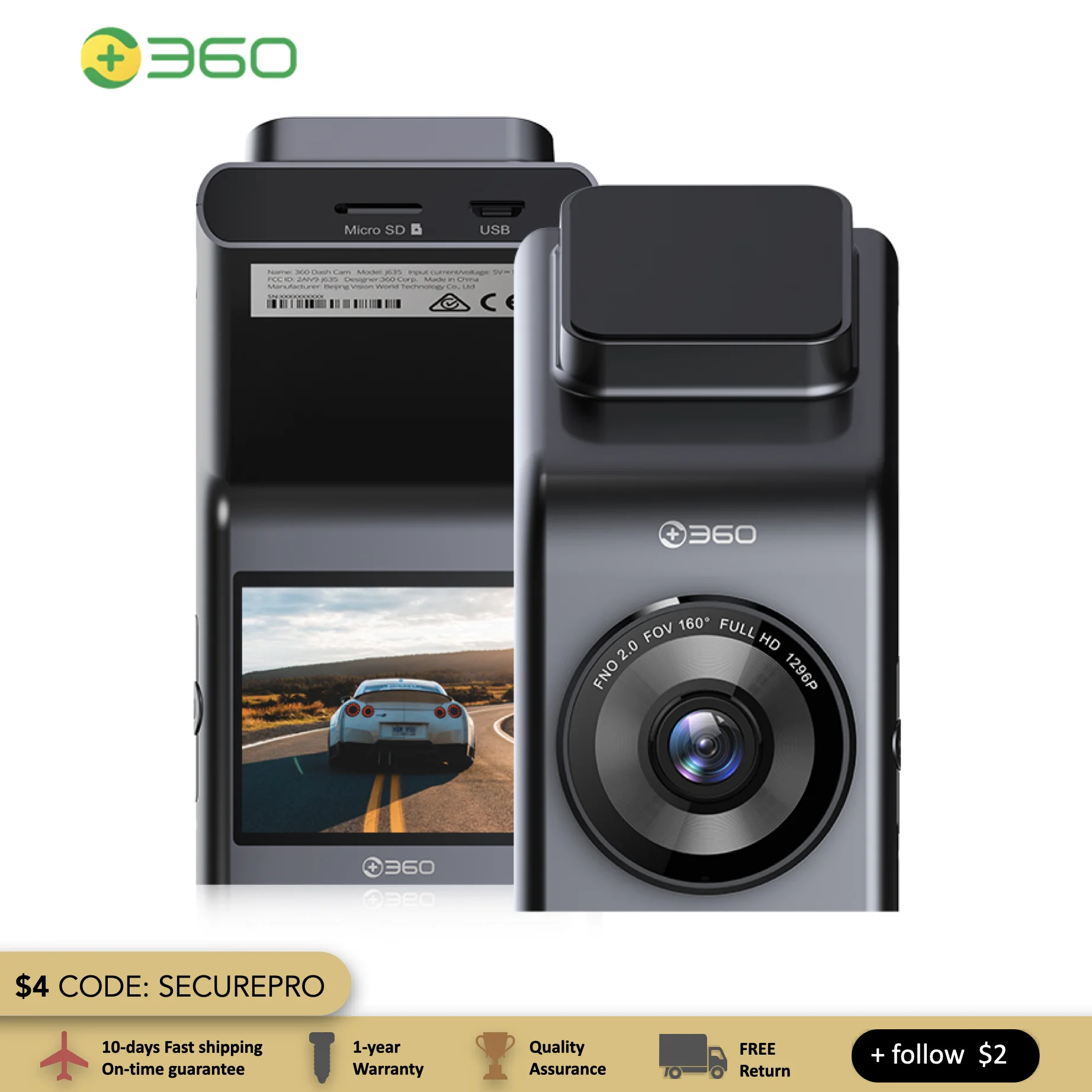 360 G300H Dash Cam Car Camera Loop Recorder 1296P GPS WiFi Connect Phone Night Vision Google Map G-Sensor Parking Monitoring