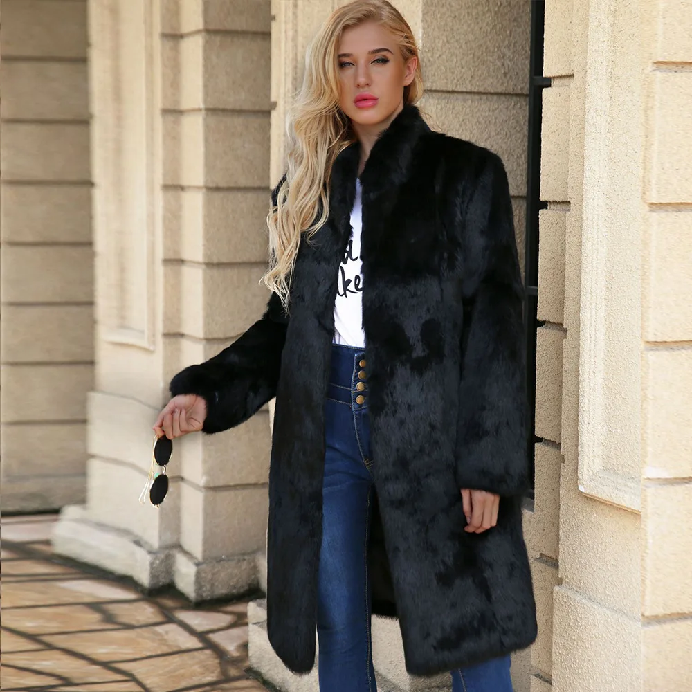 Women's Leather Fur Coat Long Rabbit Fur Leather Fur Coat Coat Imitation Fur Plush Coat Faux Fur Coat