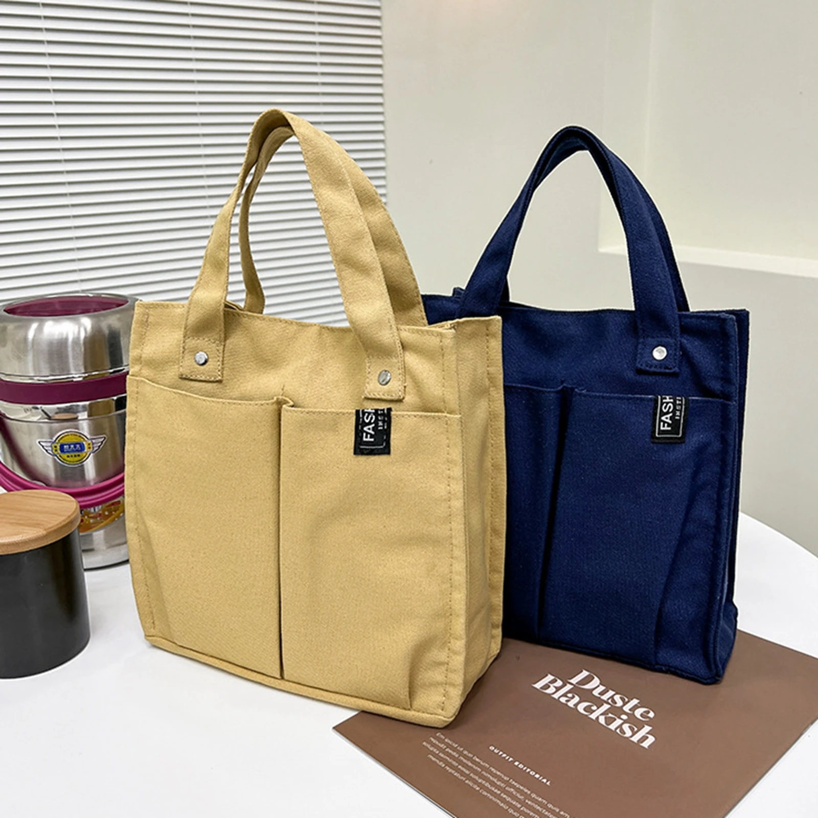 

Сумка с верхней ручкой для мужчин и женщин, вместительная однотонная сумочка на магнитных пуговицах с множеством карманов для повседневног...