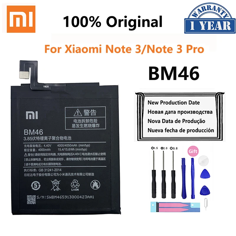 

100% Original Real Capacity 4050mAh Mobile Phone BM46 For Xiaomi Redmi Note 3 Note3 Pro/Prime Hongmi Battery+Free Tools