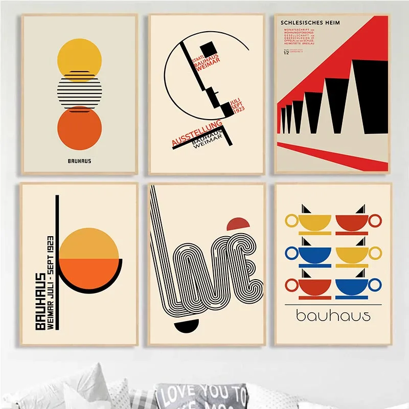

Bauhaus Posters Abstract Geometric House Coffee Cup Niche Wall Art Canvas Paintings Modern Home Living Room Decorative Pictures