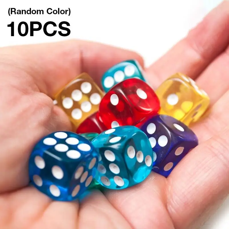 

Набор прозрачных игральных костей для настольных игр, 10 шт./комплект, 16 мм, случайные цвета, товары для вечерние, цифровые кости, оптовая прод...