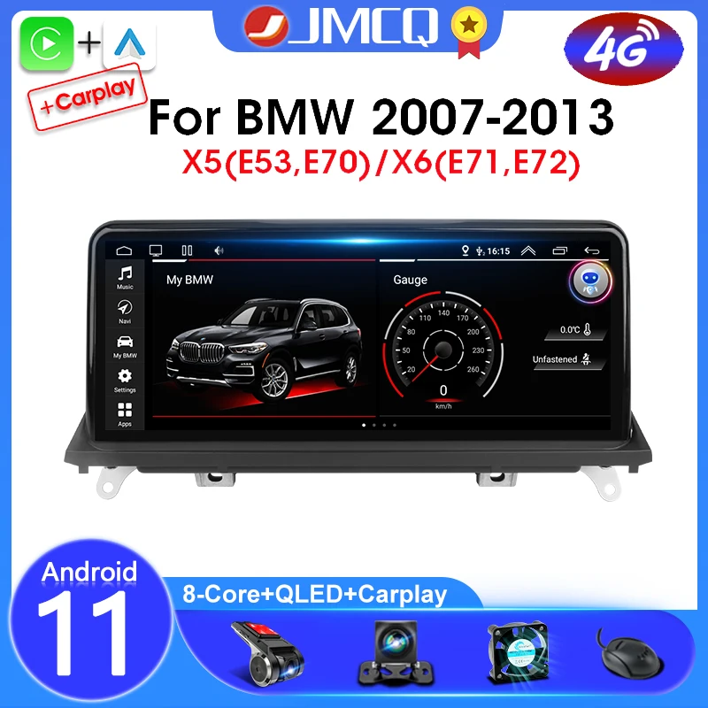 

JMCQ 2 Din Android 11 Car Radio for BMW X5 E70 X6 E71 2007-2013 CCC CIC Multimedia Player Carplay Auto Stereo GPS DVD Head Unit