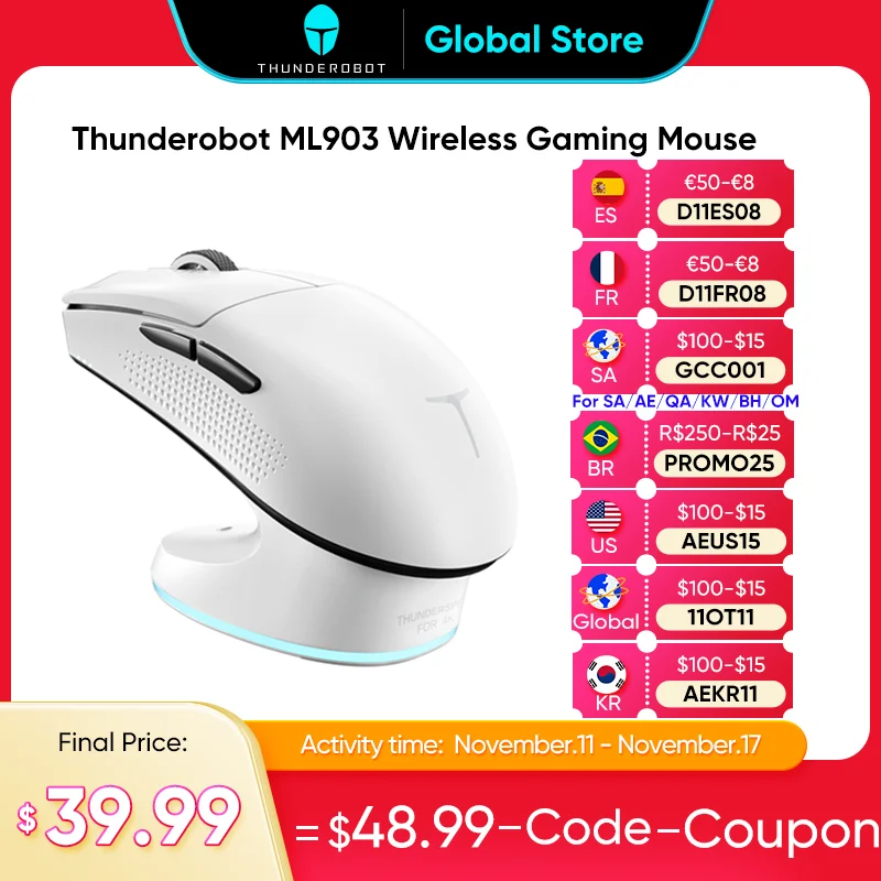 Thunderobot ML903 mouse a tre modalità gaming esports Wireless Bluetooth 2.4G wired...