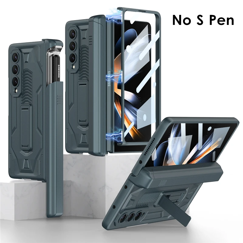 

Magnetic Hinge Slide Pen Slot Capa For Samsung Galaxy Z Fold 4 Case Fold4 5G 360 Full Protection Hard PC Holder Cover (No Pen)